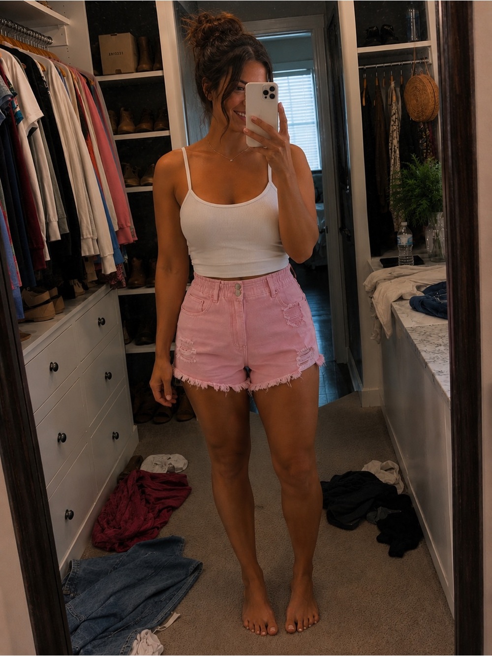 Love Tree Pink Distressed High-Waist Jean Shorts